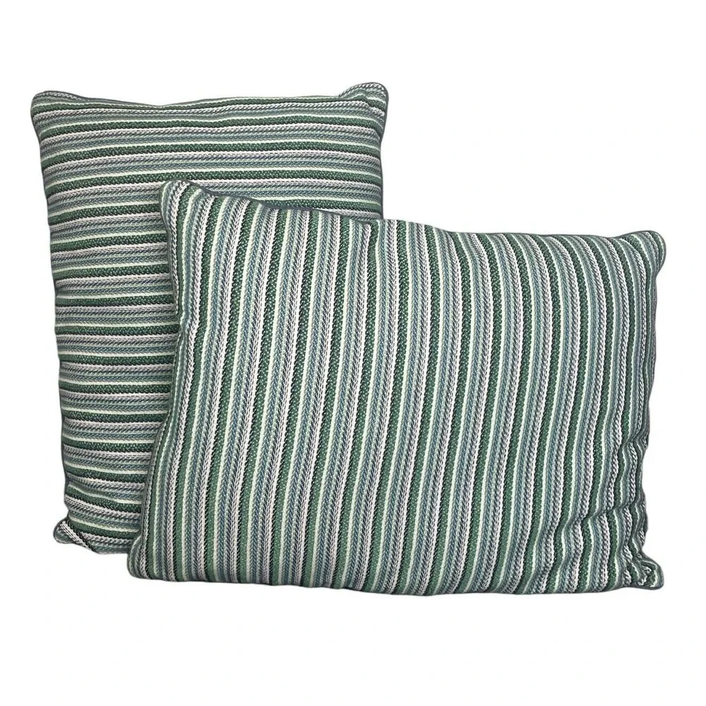 Eastern Accents Striped Embroidered Pillow Covers Cases Set 2 Green Luxury Decor